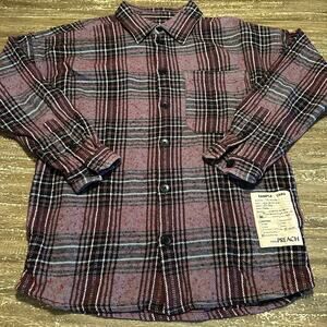 Preach Oversized Plaid Flannel Long Sleeve Shirt Jacket Shacket Red Size M